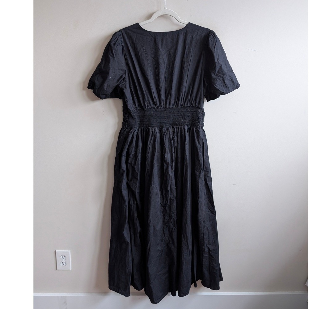 Anthropologie Katerina Button-Front Dress Maxi Dress Black Cotton V-Neck Large - Picture 7 of 10